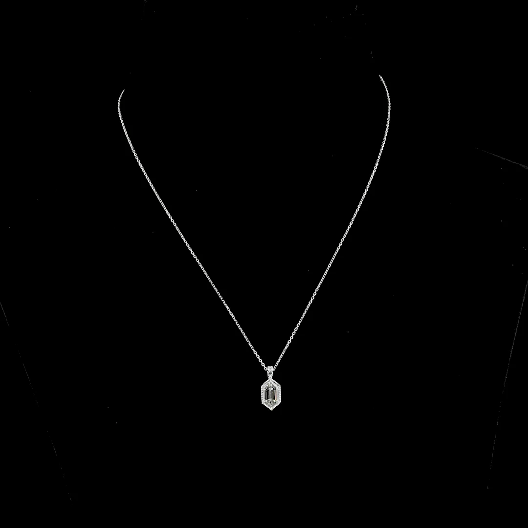 1.58 Cts 14k White Gold Step Marquise Shape Pendant Necklace