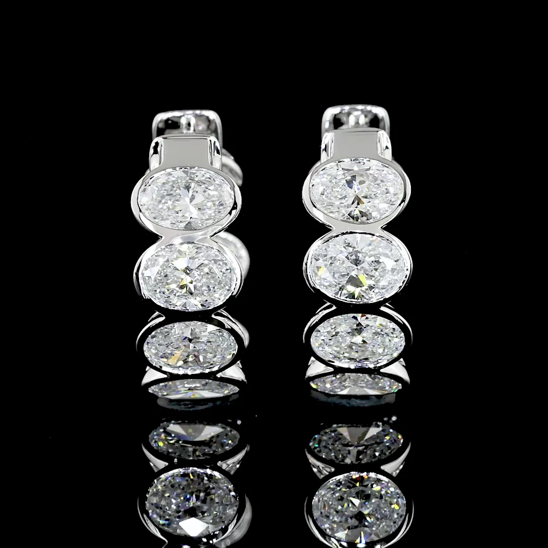 3.34 Cts 14k White Gold Oval Shape Huggies Earring