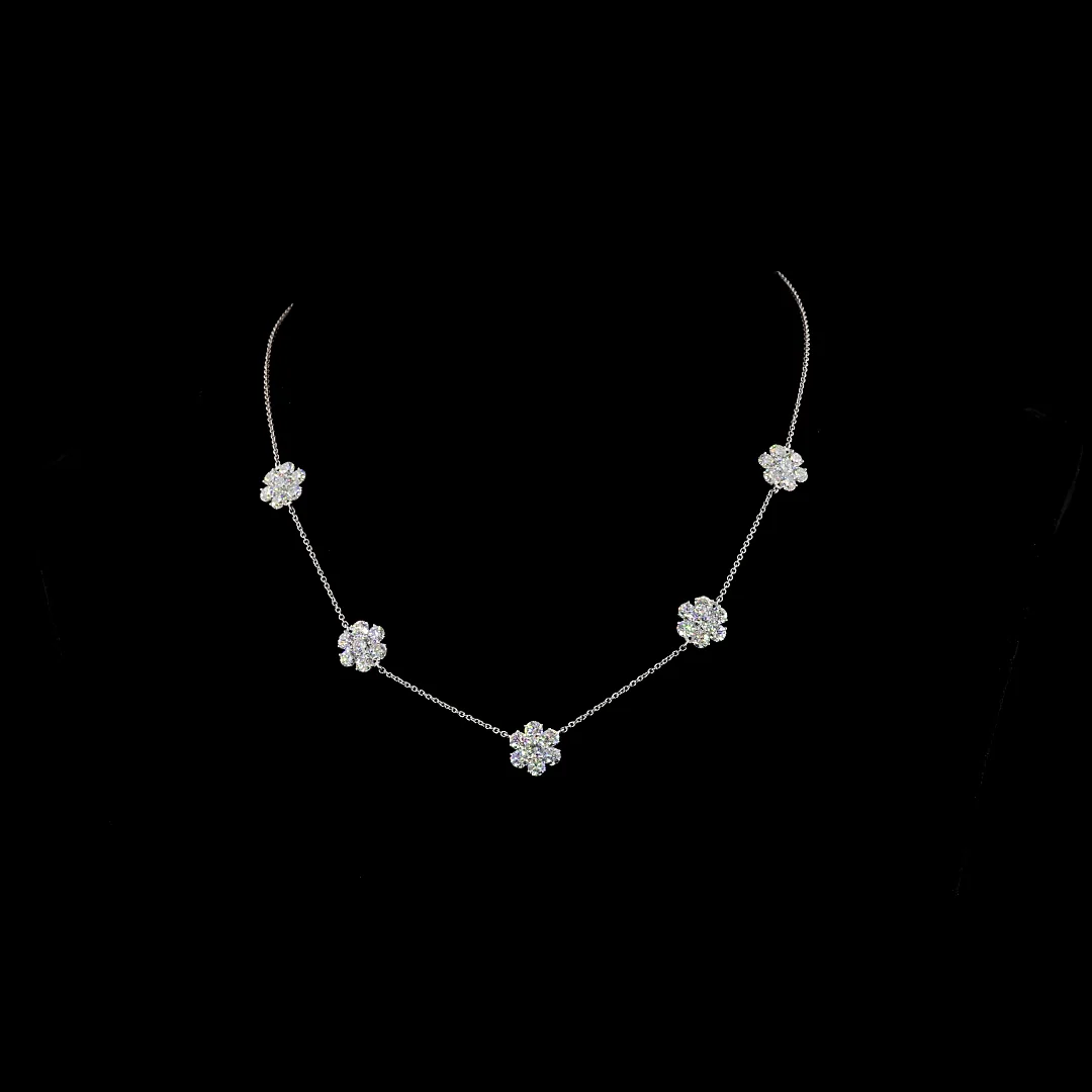 4.93 Cts 18k White Gold Round Shape Station Necklace