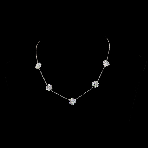 [NK18WSTRD500P] 4.93 Cts 18k White Gold Round Shape Station Necklace