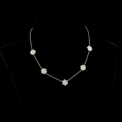 [NK18YSTRD500P] 4.98 Cts 18k Yellow Gold Round Shape Station Necklace