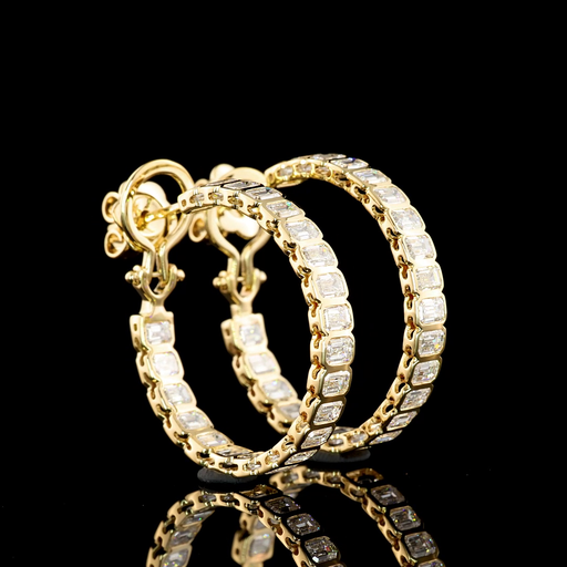 [ER14YOHPEM400BEW] 3.99 Cts 14k Yellow Gold Emerald Shape Omega Hoops Earring