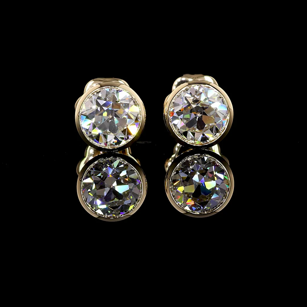 2.03 Cts 14k Yellow Gold Old European Brilliant Shape Studs Earring