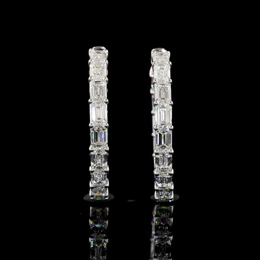 [ER14WHPEM600PEW] 6.06 Cts 14k White Gold Emerald Shape Hoops Earring