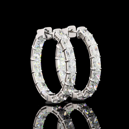 [ER14WHPRAD600PEW] 6 Cts 14k White Gold Radiant Shape Hoops Earring