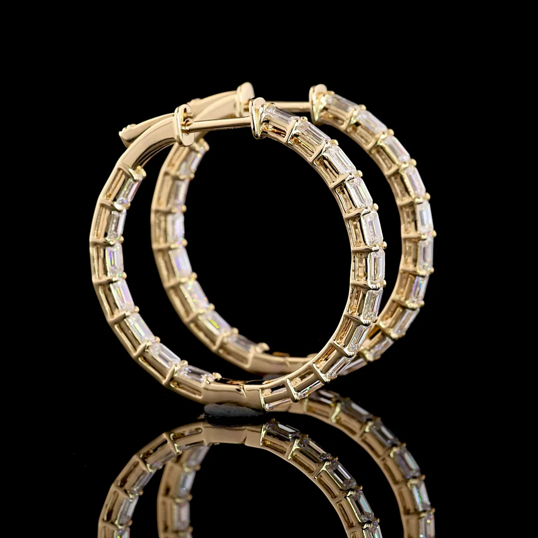 3 Cts 14k Yellow Gold Emerald Shape Hoops Earring