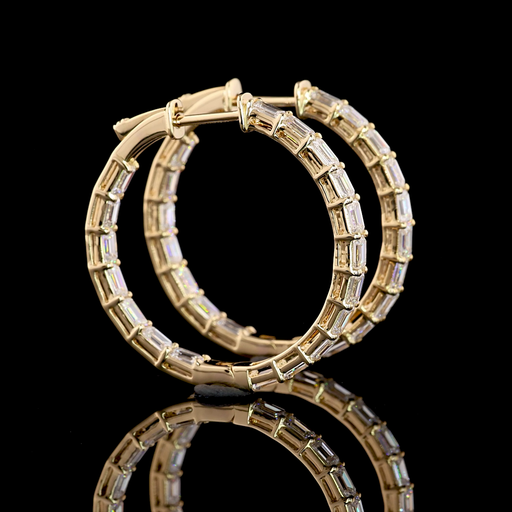 [ER14YHPEM300PEW] 3 Cts 14k Yellow Gold Emerald Shape Hoops Earring