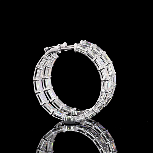 [ER14WHPEM750PEW] 7.45 Cts 14k White Gold Emerald Shape Hoops Earring