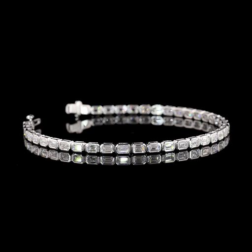 [BC14WTSEM400BEW] 4.21 Cts 14k White Gold Emerald Shape Tennis Bracelet