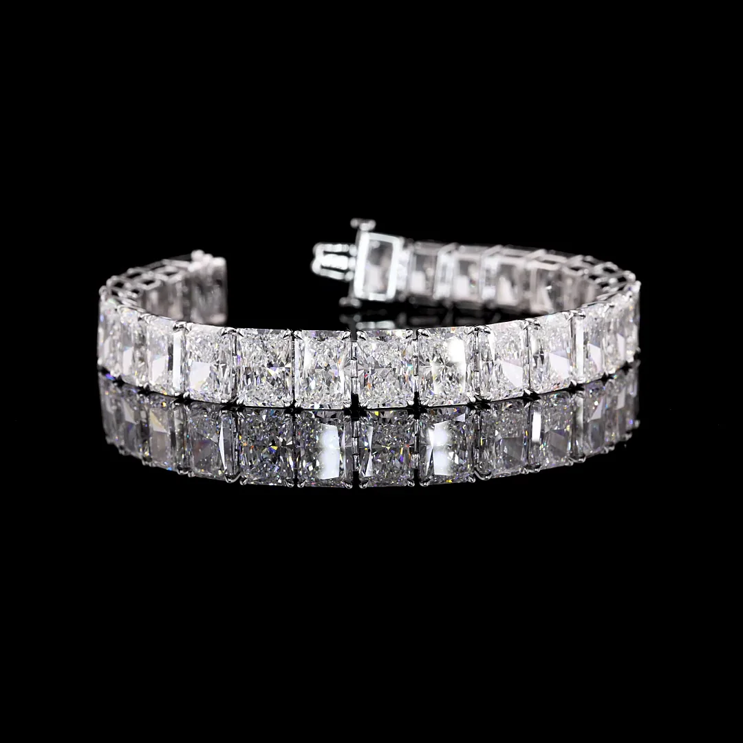 53.79 Cts 18k White Gold Radiant Shape Tennis Bracelet