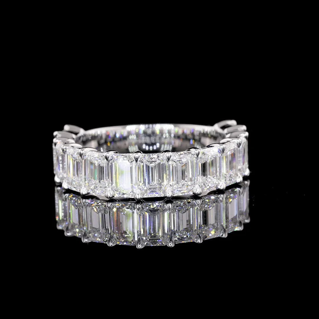 3.82 Cts 14k White Gold Emerald Shape 3/4 Band Eternity Band