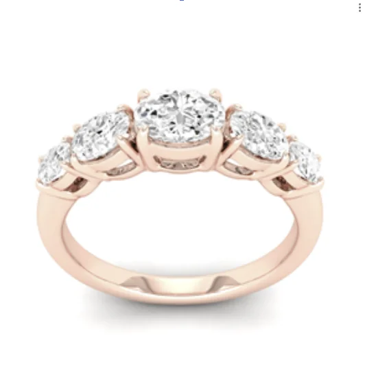 0.99 Cts 14k Yellow Gold Oval Shape 5 Stones Ring