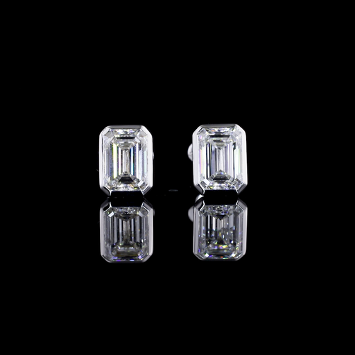[ER14WSDEM400B] 4.09 Cts 14k White Gold Emerald Shape Studs Earring