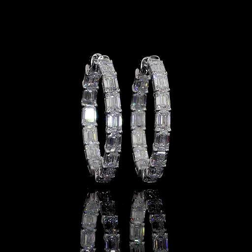 [ER14WHPEM550PEW] 5.5 Cts 14k White Gold Emerald Shape Hoops Earring