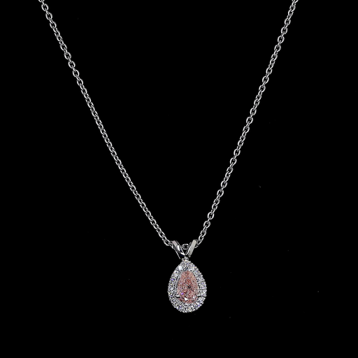 [PD14WHPSFOP50PEW] 0.44 Cts 14k White Gold Pear Shape Halo Pendant