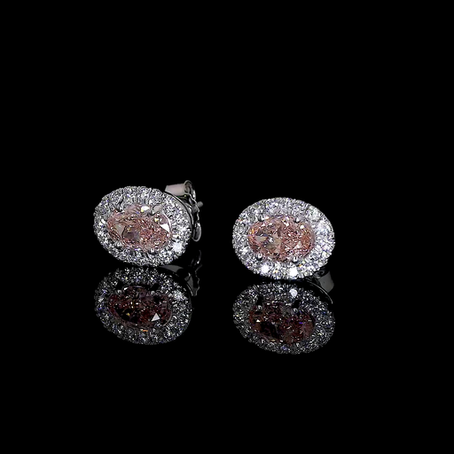 [ER14WHSDOVFOP85P] 0.86 Cts 14k White Gold Oval Shape Halo Studs Earring