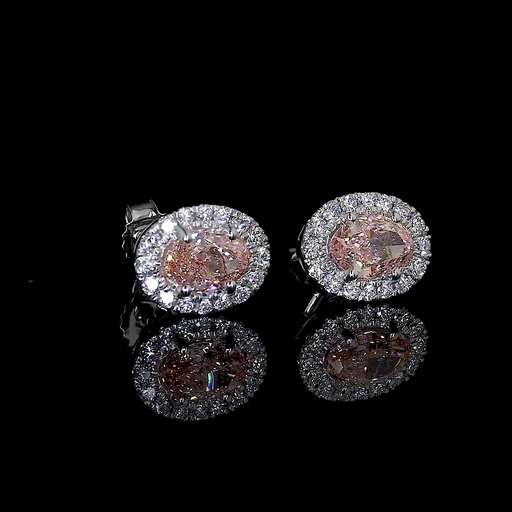 [ER14WHSDOVFOP100P] 1.06 Cts 14k White Gold Oval Shape Halo Studs Earring