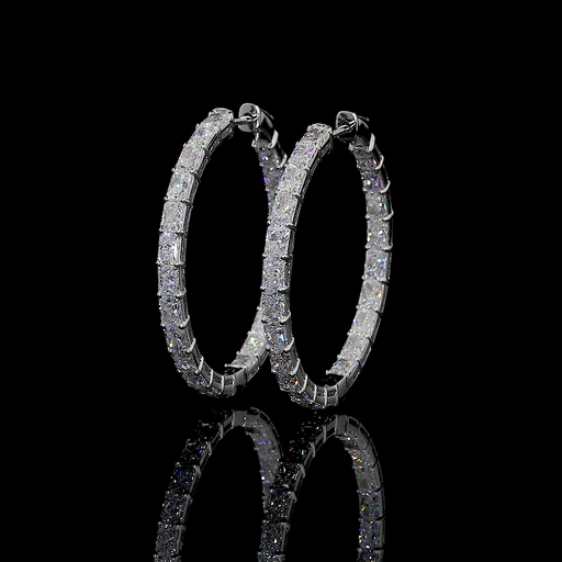 [ER14WHPRAD500PEW] 5.2 Cts 14k White Gold Radiant Shape Hoops Earring