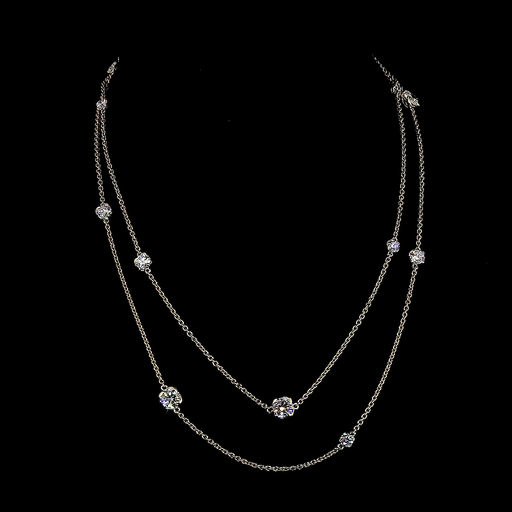 [NK14YDSSRD750P] 7.48 Cts 14k Yellow Gold Round Shape Double Strand Station Necklace