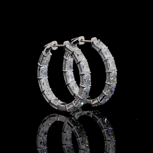 [ER14WHPRAD750PEW] 7.75 Cts 14k White Gold Radiant Shape Hoops Earring