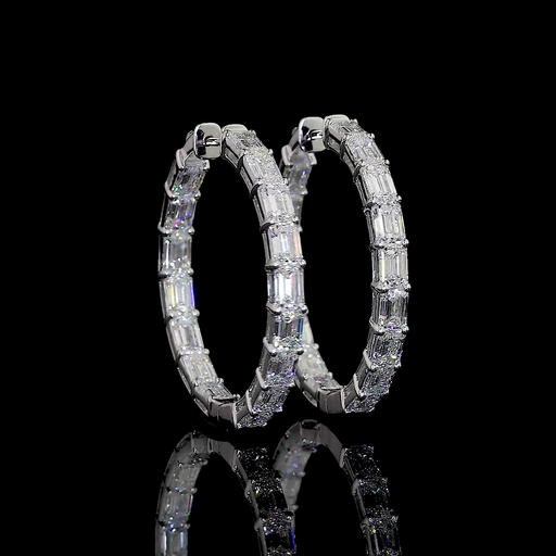 [ER14WHPEM950PEW] 9.86 Cts 14k White Gold Emerald Shape Hoops Earring