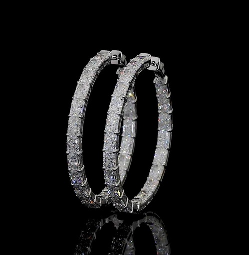 [ER14WHPRAD850PEW] 8.88 Cts 14k White Gold Radiant Shape Hoops Earring