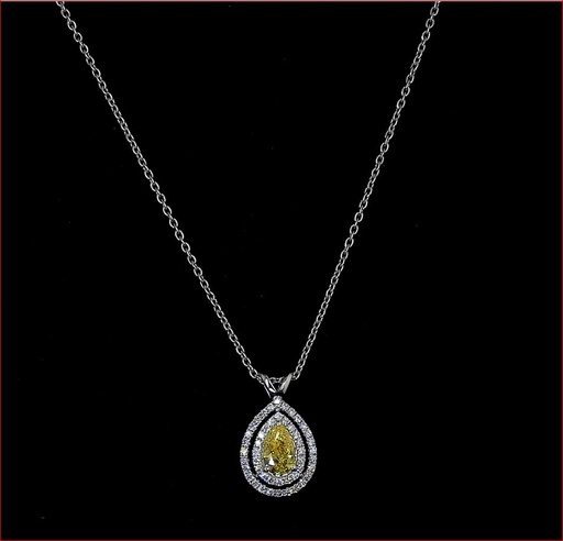 [PD14WDHPSFVY75PEW] 0.77 Cts 14k White Gold Pear Shape Double Halo Pendant
