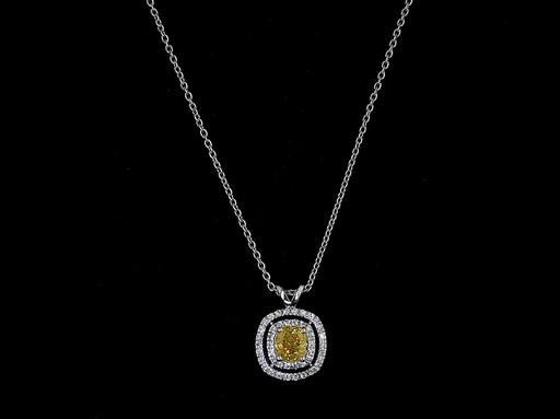 [PD14WDHMOCUFVY90PEW] 0.9 Cts 14k White Gold Cushion Modified Shape Double Halo Pendant