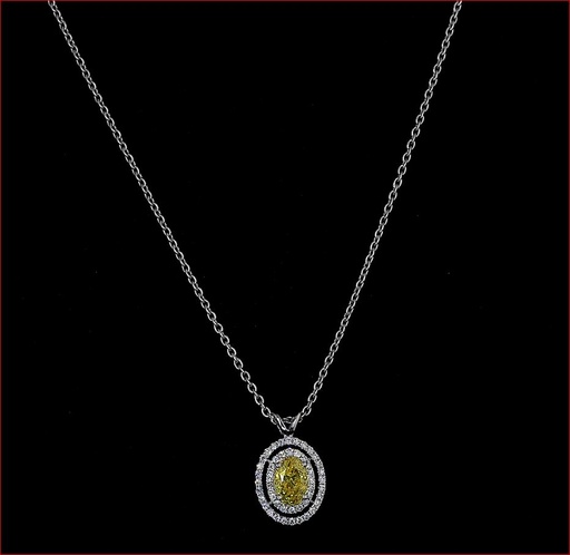 [PD14WDHOVFVY75PEW] 0.84 Cts 14k White Gold Oval Shape Double Halo Pendant