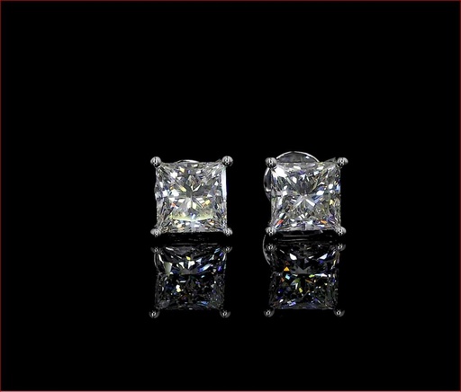 [ER14WSDPR500P] 5.27 Cts 14k White Gold Princess Shape Studs Earring