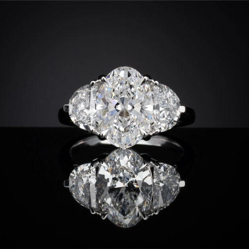 [RG14W3OV400HMPNS] 4.24 Cts 14k White Gold Oval Shape 3 Stones Ring