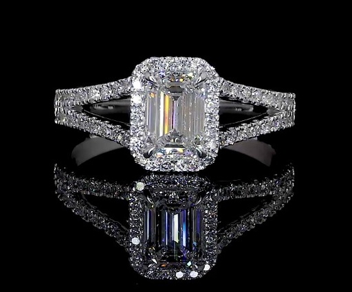 [RG14WSSEM900PNS] 9.01 Cts 14k White Gold Emerald Shape Split Shank Ring