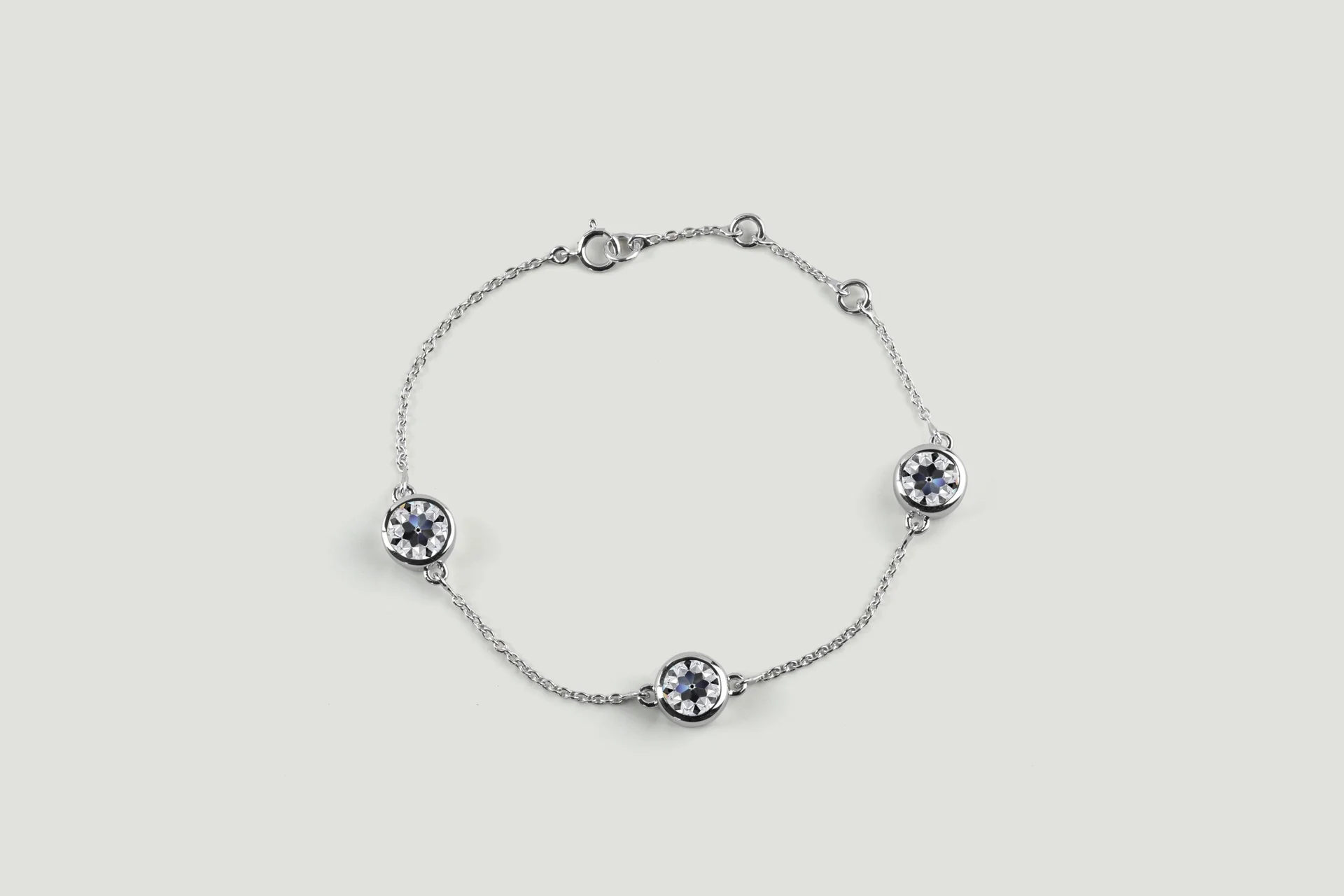 3.18 Cts 14k White Gold Old European Brilliant Shape Station Bracelet