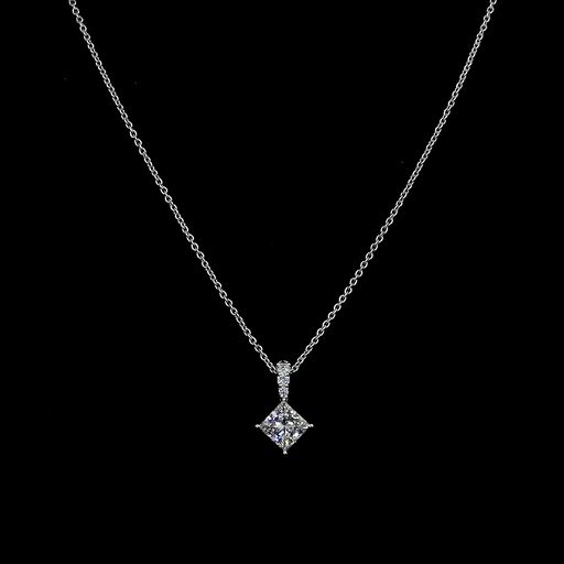 [PD14WPR100P] 1.38 Cts 14k White Gold Princess Shape Pendant Pendant