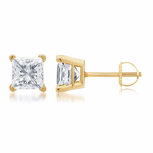 [ER18YSDPR200P] 2.02 Cts 18k Yellow Gold Princess Shape Studs Earring