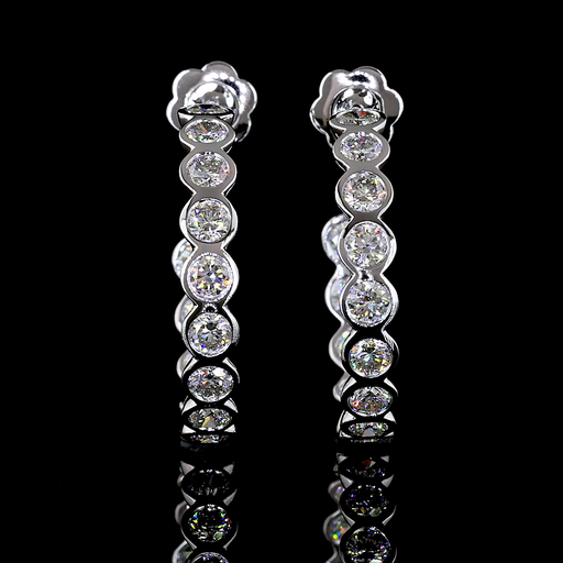 [ER14WCHPRD400B] 4.36 Cts 14k White Gold Round Shape C Hoops Earring