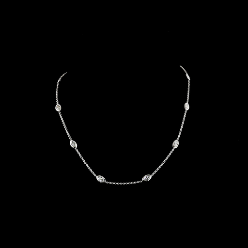 [NK14WSTMQ300BEW] 3.14 Cts 14k White Gold Marquise Shape Station Necklace