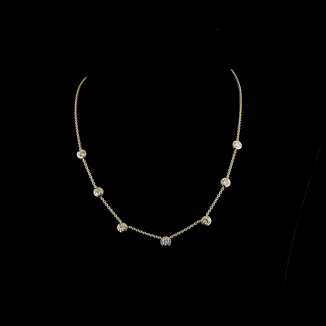2.84 Cts 14k Yellow Gold Round Shape Station Necklace