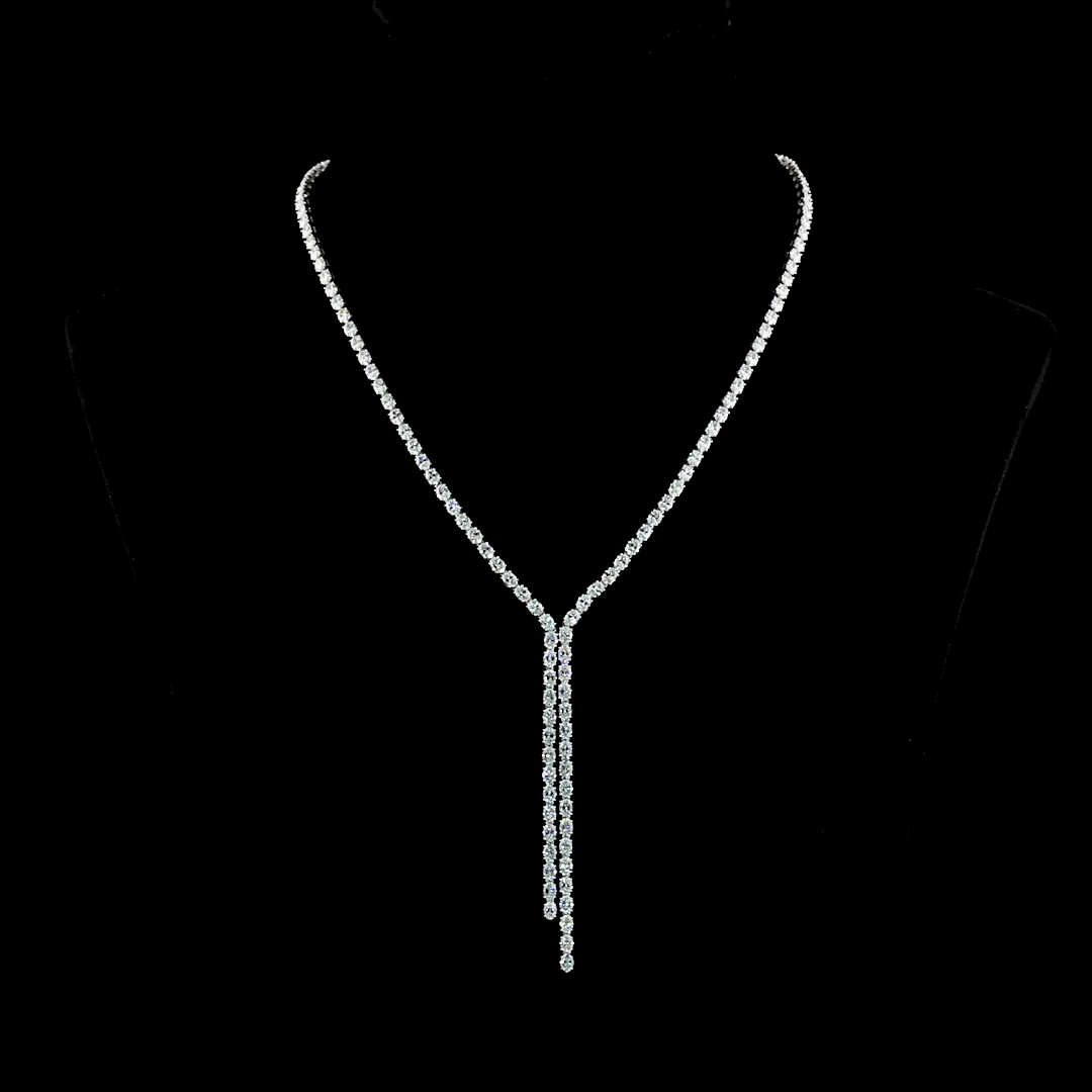 14.37 Cts 14k White Gold Oval Shape Lariat Necklace
