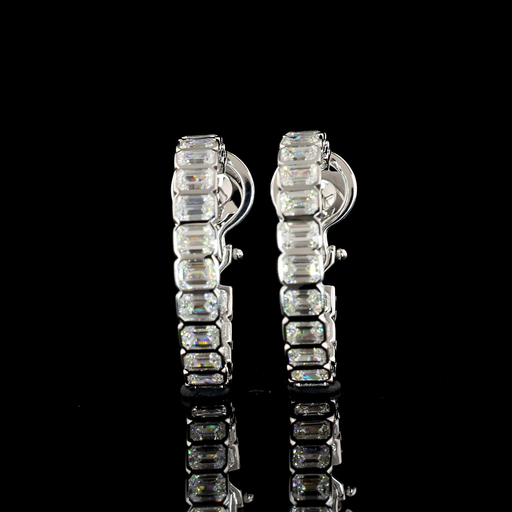 [ER14WHPEM500BEW] 5 Cts 14k White Gold Emerald Shape Hoops Earring