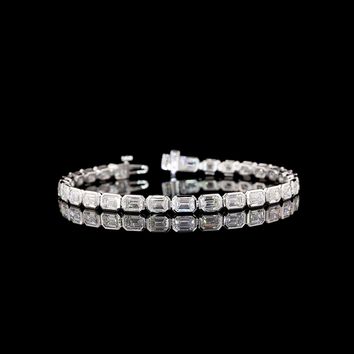 [BC14WTSEM1000BEW] 9.92 Cts 14k White Gold Emerald Shape Tennis Bracelet