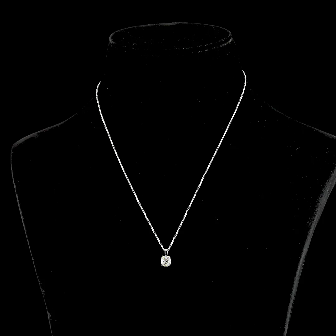 1.01 Cts 14k White Gold Antique Cushion Shape Solitaire Pendant