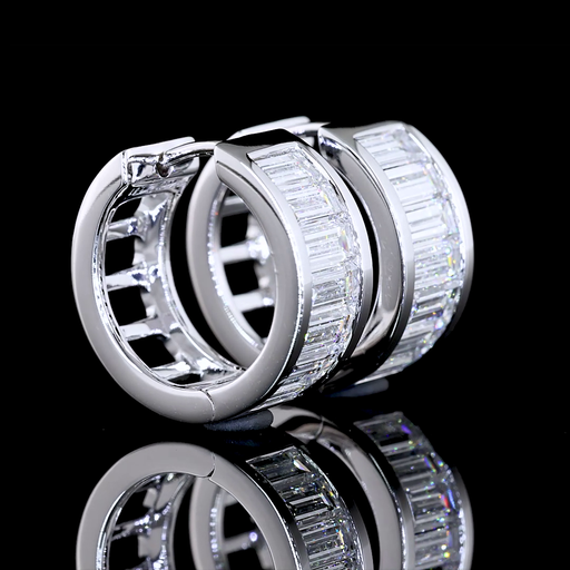 [ER14WHGBAG175CEW] 1.81 Cts 14k White Gold Baguette Shape Huggies Earring