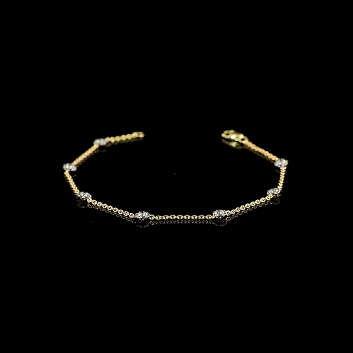 [BC14YSTRD60B] 0.65 Cts 14k Yellow Gold Round Shape Station Bracelet