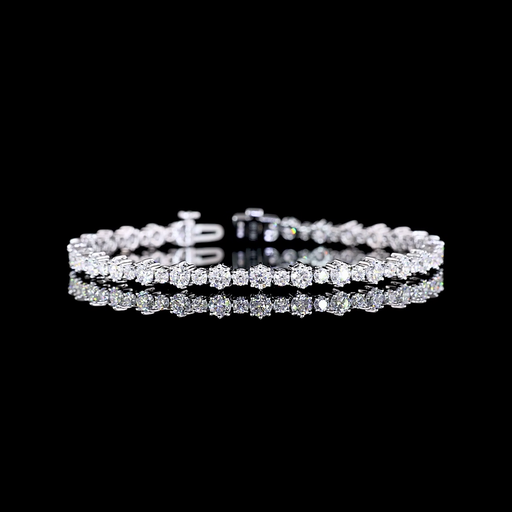 [BC14WSLTRD550P] 5.82 Cts 14k White Gold Round Shape Station Line Tennis Bracelet