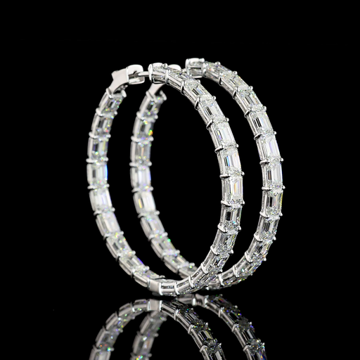 [ER14WHPEM1250PNS] 12.79 Cts 14k White Gold Emerald Shape Hoops Earring