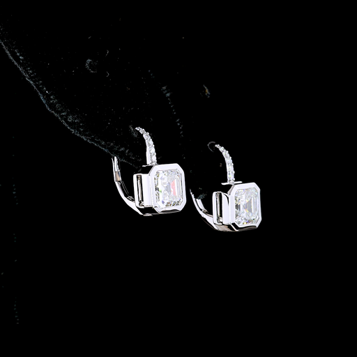[ER14WHNAS300B] 3.18 Cts 14k White Gold Asscher Shape Hanging Earring