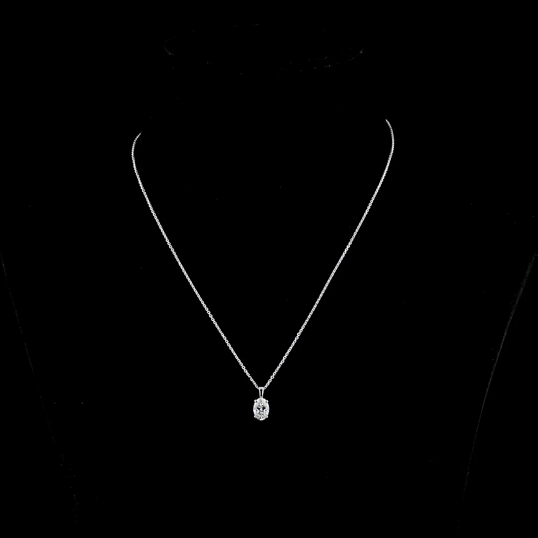 1 Cts 14k White Gold Oval Shape Solitaire Pendant