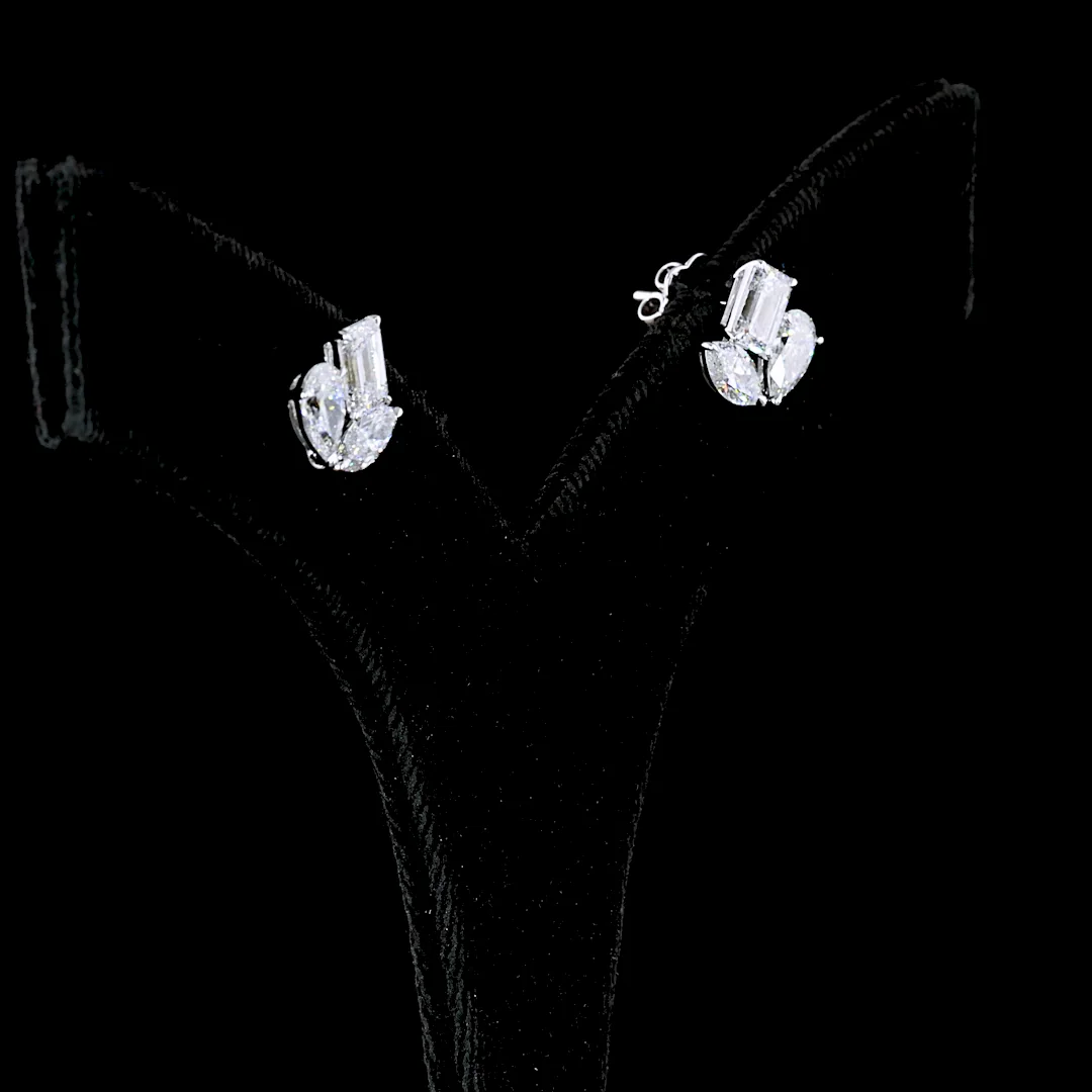 3 Cts 14k White Gold Mix Shape Studs Earring