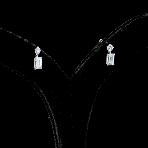 [ER14WHNEM150PEW] 1.58 Cts 14k White Gold Emerald Shape Hanging Earring